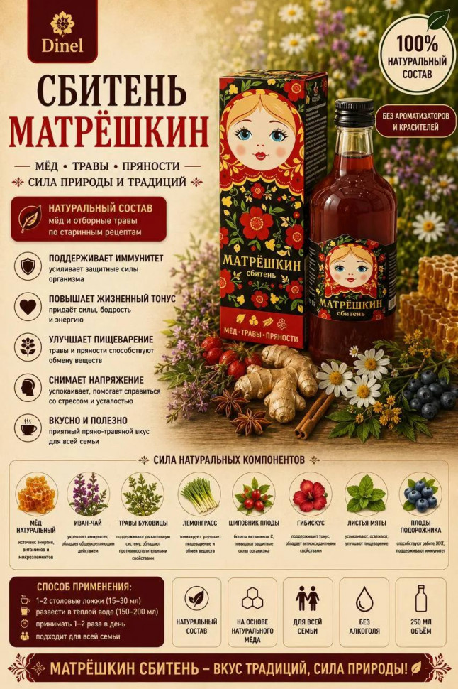  Сбитень Матрёшкин, 250мл  в Дзержинске