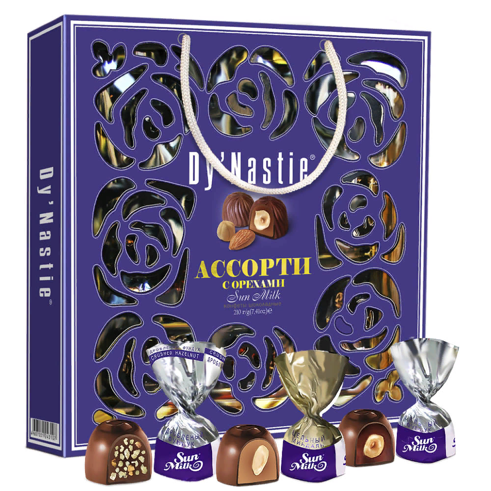  Династия Сумка Конфеты "Ассорти с орехами", 210г     в Дзержинске